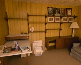 Mid Century shelving unit with table and cabinet