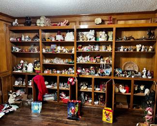 Tons of holiday decor. ceramic cookie jars. Christmas village