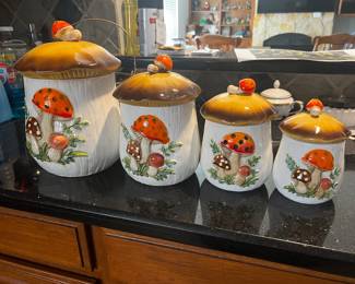 1970's Merry Mushroom ceramic canisters - perfect condition