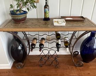 Credenza with wine storage, pressed metal top