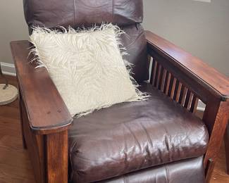 Mission style, leather where-you-sit recliner