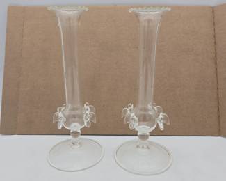 Glass Vases w/ Birds SIGNED RON Lot 110a