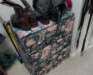 Assorted Clothing, Shoes, and Shoe Racks