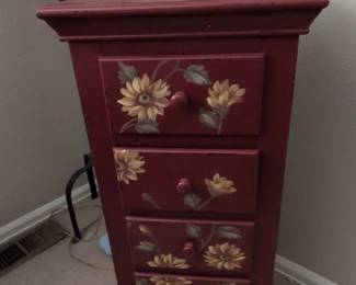 Red Floral Accent Chest of Drawers