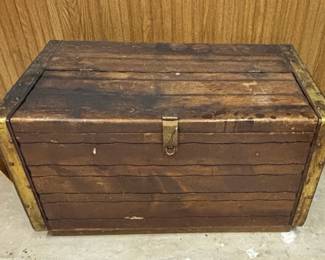 Vintage Wooden Steamer Trunk with Brass Hardware