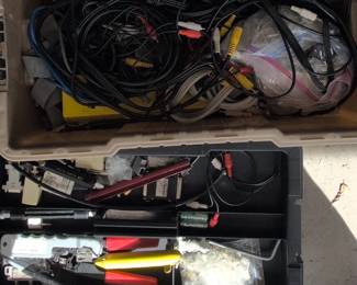 Assorted Electronic Cables and Tools