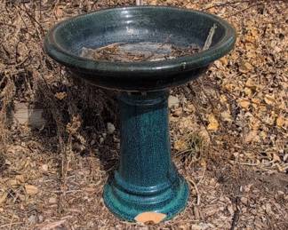 Teal Ceramic Pedestal Bird Bath