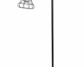 Industrial Style Metal Floor Lamp with Cage Shade and Adjustable Arm