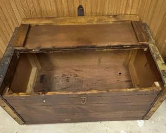 Vintage Wooden Steamer Trunk with Brass Hardware second image