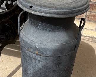 Vintage Galvanized Metal Milk Can with Branding