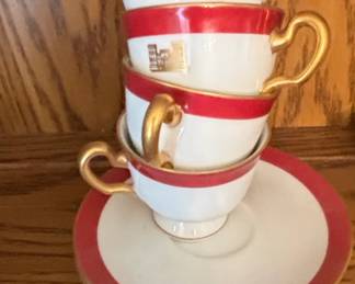 Vintage Mikasa Grand Ivory Ambassador Red Coffee Tea Cups and Saucers