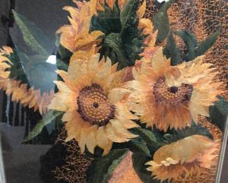 Framed Silk Embroidery of Sunflowers in Vase second image
