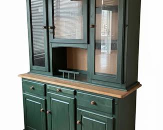 Dark Green Pine Hutch with Natural Wood Top