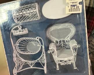 Dollhouse Miniature Wooden Dining Room Set and White Wrought Iron Style Garden or Gazebo Set second image