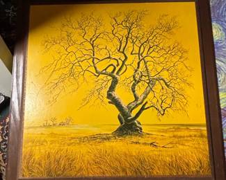 Bare Tree in Golden Field Painting by Gare Barks