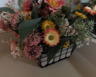 Artificial Floral Arrangement in Wire Basket