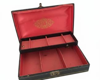 Vintage MELE Style Twotier Jewelry Box with Red Satin Lining