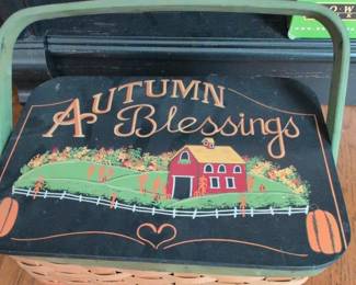 Autumn Blessings HandPainted Woven Basket with Hinged Lid