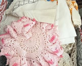 Vintage Pink and White Crochet Doilies Collection