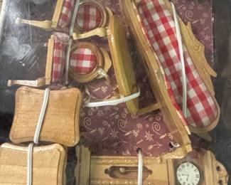 Dollhouse Miniature Wooden Dining Room Set and White Wrought Iron Style Garden or Gazebo Set fourth image