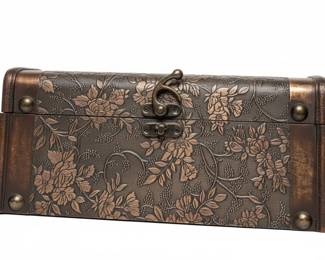 Vintage Embossed Floral Wood Jewelry Box