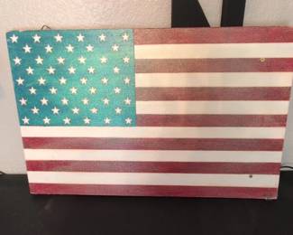 Wooden American Flag Wall Art with Glitter Finish