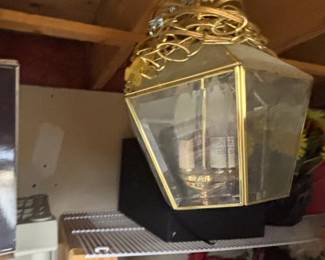 Brass and Ribbed Glass Chandelier with Matching Lantern Fixture third image