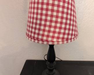 Red and White Gingham Empire Lampshade with Black Turned Wood Base Table Lamp second image