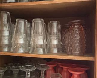 Assorted Vintage Glassware Set Bud Vases, Tumblers, and Cordial Glasses