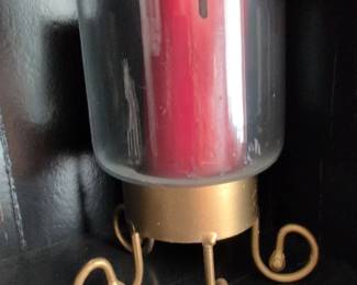 Vintage Glass Hurricane Candle Holder with Ornate Brass Base