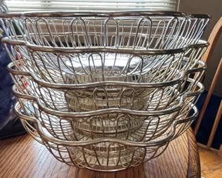 Set of Stackable Wire Fruit Baskets with Scalloped Edge