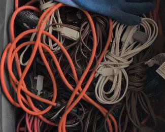 Assorted Extension Cords and Gloves