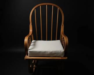 Oak Wood Glider Rocker with White Cushion