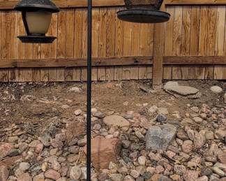 Black Metal Shepherds Hook with Bird Feeder and Lantern second image