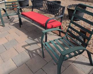 Green Metal Patio Bench and Chairs Set second image