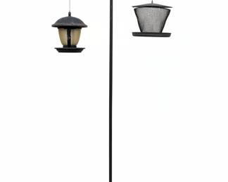 Black Metal Shepherds Hook with Bird Feeder and Lantern