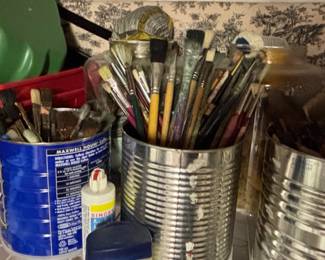 Assorted Art Brushes and Art Supplies