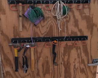 Assorted Hand Tools and WallMounted Storage Racks