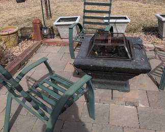 Green Metal Patio Chairs and Fire Pit Set