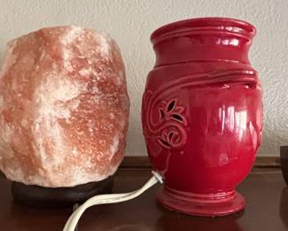 Himalayan Salt Lamp and Red Ceramic Aroma Diffuser Set