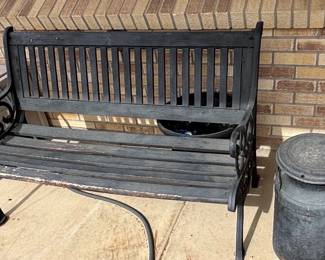 Black Cast Iron Slat Bench with Ornate Arms