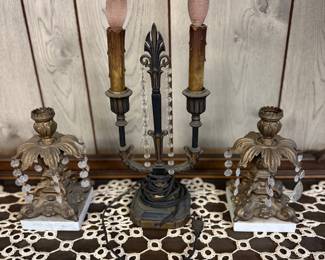 Victorian candelabra table lamp / pair of Victorian candle holders 