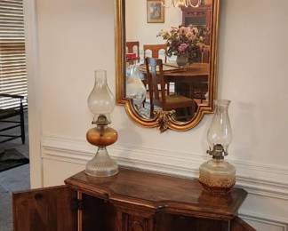 Vintage Decor, lamps, mirror, cabinet