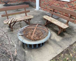 Wood benches & fire pit