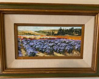 Framed flower field oil painting 