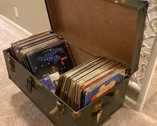 Green vintage metal trunk