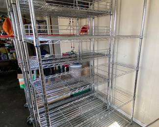 Several metal shelves