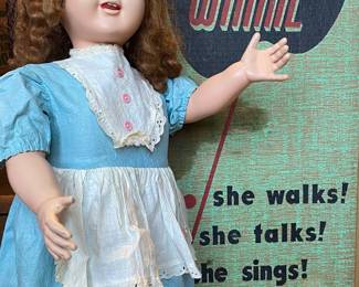 Vintage WINNIE doll with original dress, box & paper