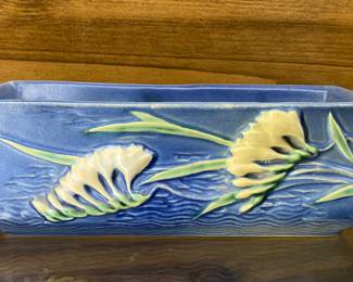 Blue Roseville freesia vase