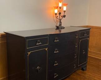 Oriental style black buffet w/gold accents